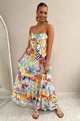 Mixed Prints Spaghetti Strap Vacation Maxi Dresses-Orange